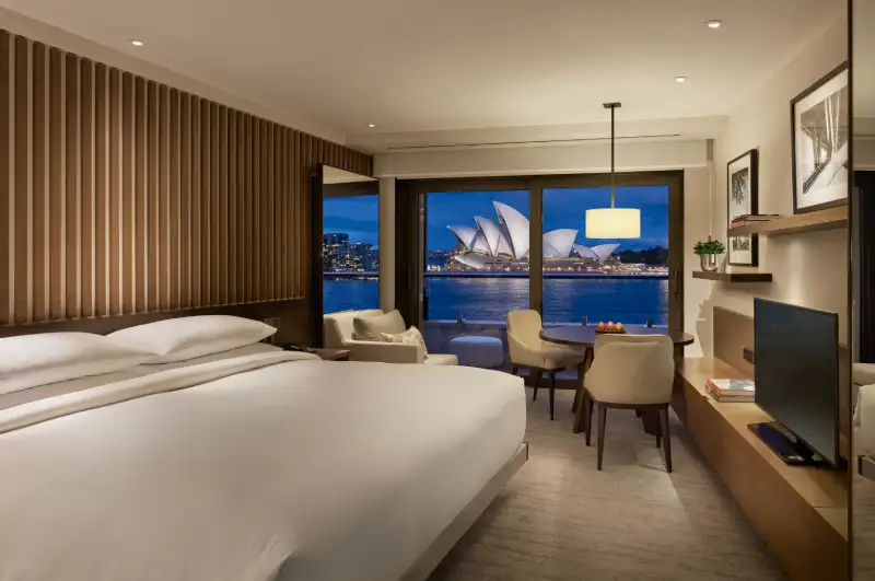 interior of luxury hotel room overlooking the opera house sydney