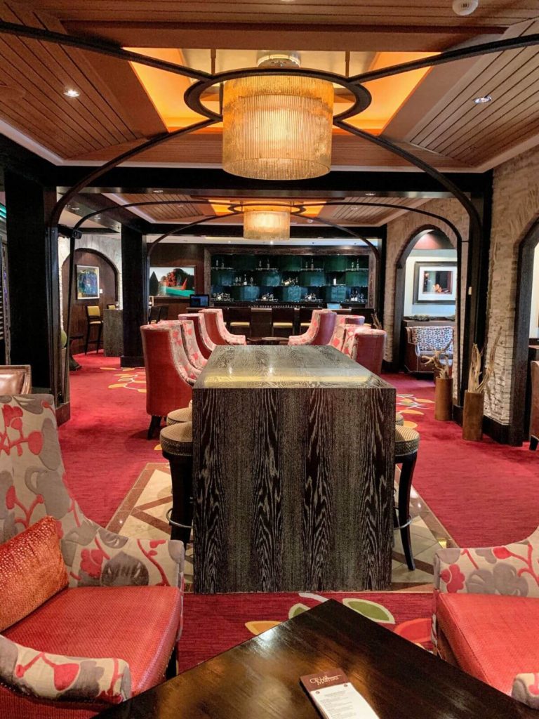 an opulent wine bar onboard a cruise ship