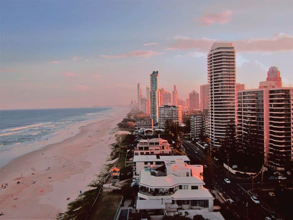 skyscrapers overlooking beach